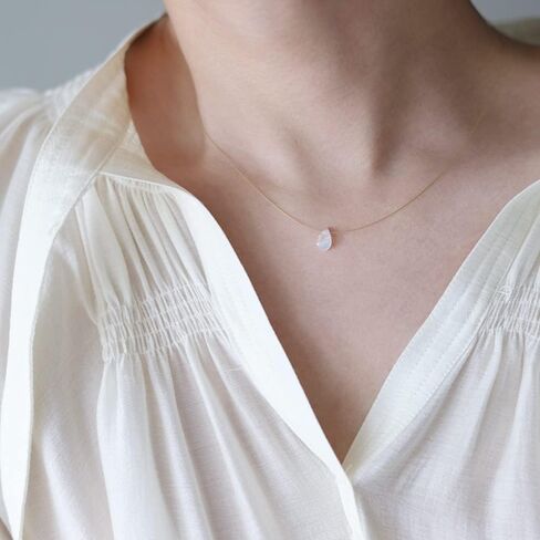 Dainty Tiny Moonstone Teardrop Natural Stone Floating Necklace Invisible Transparent Chain Choker Gift for Female in Saudi Arabia