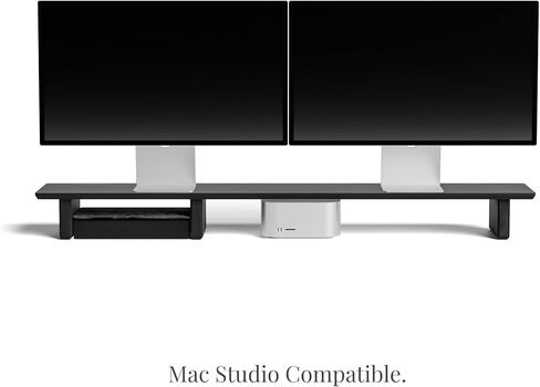 Desk Shelf Setup Cockpit Monitor Stand for Dual Screen Walnut Wood Riser Large Desk Organiser (Full Length | 45.7 Inches) in Kuwait