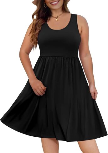 DB MOON Womens 2025 Plus Size Tank Dresses Sleeveless Knee Length Sundress with Pockets in Kuwait