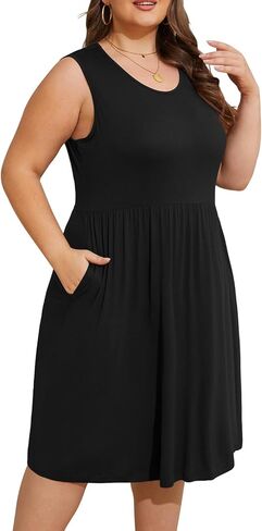 DB MOON Womens 2025 Plus Size Tank Dresses Sleeveless Knee Length Sundress with Pockets in Kuwait