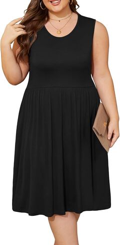 DB MOON Womens 2025 Plus Size Tank Dresses Sleeveless Knee Length Sundress with Pockets in Kuwait