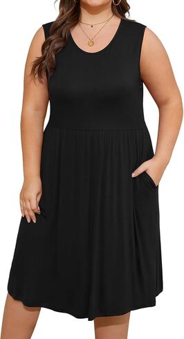 DB MOON Womens 2025 Plus Size Tank Dresses Sleeveless Knee Length Sundress with Pockets in Kuwait