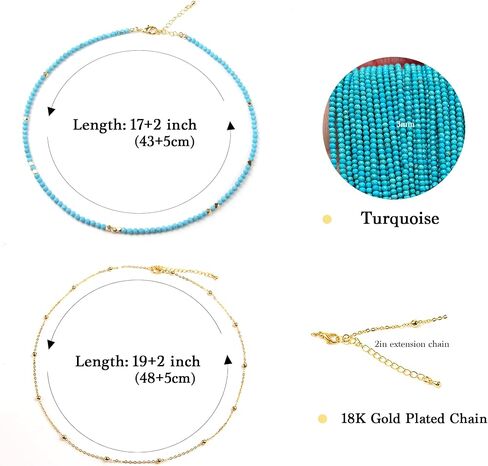 Beaded Necklaces for Women - 3mm Handmade Natural Stone Choker Healing Crystal Necklace Layered Gold Necklaces for Women Dainty Necklace Jewelry Gifts in Kuwait