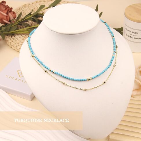 Beaded Necklaces for Women - 3mm Handmade Natural Stone Choker Healing Crystal Necklace Layered Gold Necklaces for Women Dainty Necklace Jewelry Gifts in Kuwait