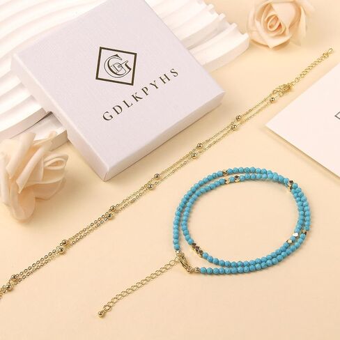 Beaded Necklaces for Women - 3mm Handmade Natural Stone Choker Healing Crystal Necklace Layered Gold Necklaces for Women Dainty Necklace Jewelry Gifts in Kuwait