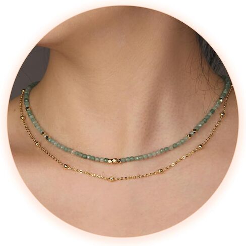 Beaded Necklaces for Women - 3mm Handmade Natural Stone Choker Healing Crystal Necklace Layered Gold Necklaces for Women Dainty Necklace Jewelry Gifts in Kuwait