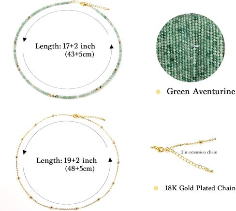 Beaded Necklaces for Women - 3mm Handmade Natural Stone Choker Healing Crystal Necklace Layered Gold Necklaces for Women Dainty Necklace Jewelry Gifts in Kuwait