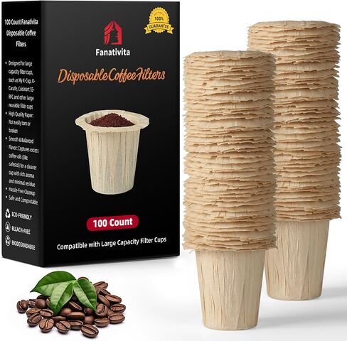 Fanativita 100ct Large Disposable Coffee Filter Cups (2.1 in H), Unbleached in Kuwait