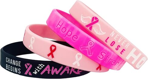 4/8Pcs Breast Cancer Awareness Bracelets for Women Men Pink Ribbon Silicone Rubber Wristbands Hope Faith Strength Courage Inspiring Bracelets for Cancer Survivors Recovery Support Jewelry Gifts in Saudi Arabia