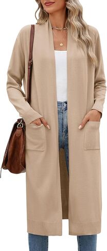Zeagoo Women's Long Cardigans Sweater 2024 Fall Lightweight Open Front Casual Knit Duster Coat with Pockets in Saudi Arabia