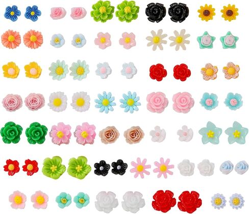 36Pairs Rose Flower Plastic Earrings for Women Plastic Post Earrings Sensitive Ears Hypoallergenic Stud Earring Sets Jewelry in Saudi Arabia