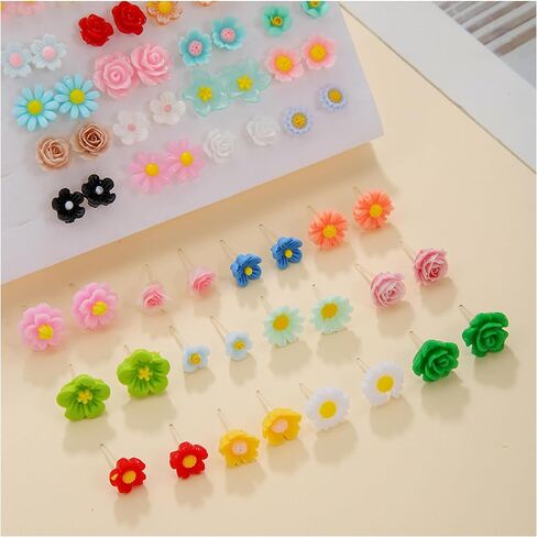 36Pairs Rose Flower Plastic Earrings for Women Plastic Post Earrings Sensitive Ears Hypoallergenic Stud Earring Sets Jewelry in Saudi Arabia