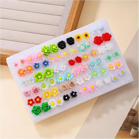 36Pairs Rose Flower Plastic Earrings for Women Plastic Post Earrings Sensitive Ears Hypoallergenic Stud Earring Sets Jewelry in Saudi Arabia