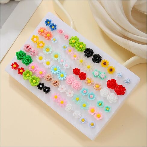 36Pairs Rose Flower Plastic Earrings for Women Plastic Post Earrings Sensitive Ears Hypoallergenic Stud Earring Sets Jewelry in Saudi Arabia