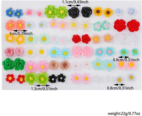 36Pairs Rose Flower Plastic Earrings for Women Plastic Post Earrings Sensitive Ears Hypoallergenic Stud Earring Sets Jewelry in Saudi Arabia