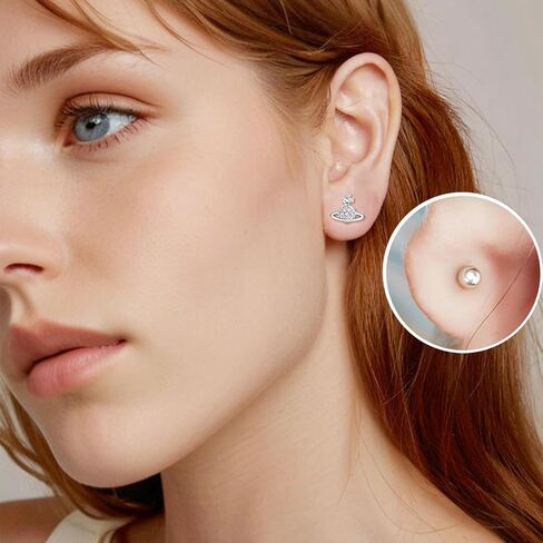 20G TINY SATER SATURN STUD أقراط للنساء فضة مطلي بالزركونيا الزركونيا الكوكب الجمالية Y2K قرط صغير الكرة برغي الظهر الأزرار المصغرة الغضروف tragus post dainty المجوهرات الهدايا in Kuwait