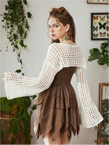 SHENHE Women's Hollow Out Knitted Pullover Sweater Crochet Cropped Sweater Top Long Sleeve Casual Cover Up Top in Saudi Arabia