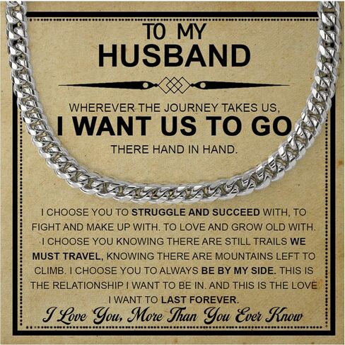 Cuban Link Chain Necklace For Husband, Love You This Much To My Husband Classic Steel Jewelry Gift Birthday Christmas Anniversary Jewelry Gifts for Dad Brother Boyfriend Son in Saudi Arabia