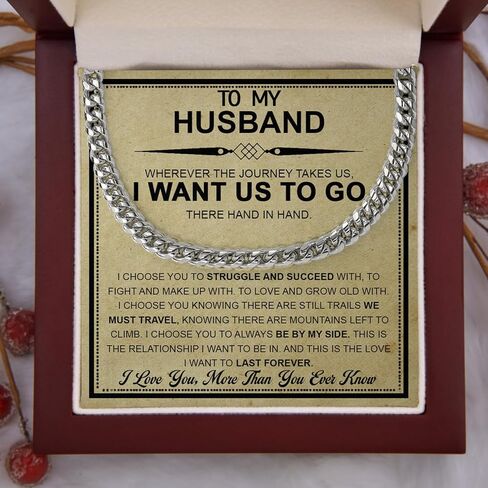 Cuban Link Chain Necklace For Husband, Love You This Much To My Husband Classic Steel Jewelry Gift Birthday Christmas Anniversary Jewelry Gifts for Dad Brother Boyfriend Son in Saudi Arabia