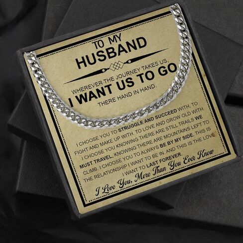 Cuban Link Chain Necklace For Husband, Love You This Much To My Husband Classic Steel Jewelry Gift Birthday Christmas Anniversary Jewelry Gifts for Dad Brother Boyfriend Son in Saudi Arabia