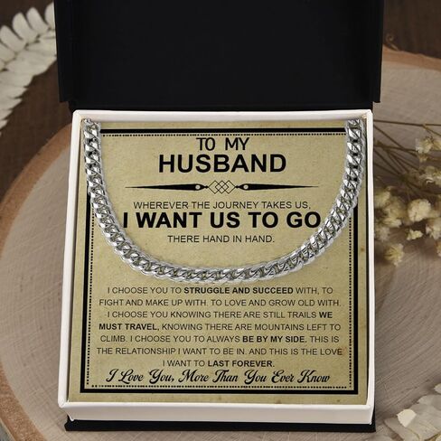 Cuban Link Chain Necklace For Husband, Love You This Much To My Husband Classic Steel Jewelry Gift Birthday Christmas Anniversary Jewelry Gifts for Dad Brother Boyfriend Son in Saudi Arabia
