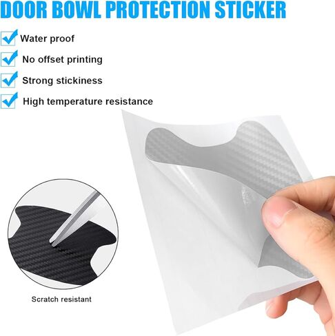 4PCS Car Door Handle Protector, Carbon Fiber Anti-Scratches Vehicle Door Handle Cup Sticker, Non-Marking Auto Handle Bowl Protective Film & Paint Guard, Universal for SUV, Truck (Transparent) in Saudi Arabia