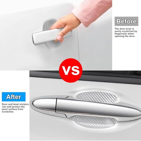 4PCS Car Door Handle Protector, Carbon Fiber Anti-Scratches Vehicle Door Handle Cup Sticker, Non-Marking Auto Handle Bowl Protective Film & Paint Guard, Universal for SUV, Truck (Transparent) in Saudi Arabia