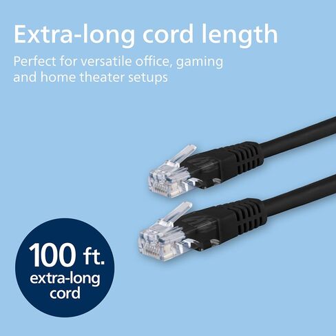 كابل Ethernet Philips Cat6 ، سلك طويل 14 قدمًا ، 10 جيجابت في الثانية ، 250 ميجا هرتز ، موصل RJ45M ، للكمبيوتر ، وحدة التحكم في اللعبة ، مودم الكبل/DSL ، مفتاح الشبكة ، جهاز البث ، الأسود ، SWR3153B/37 in Kuwait