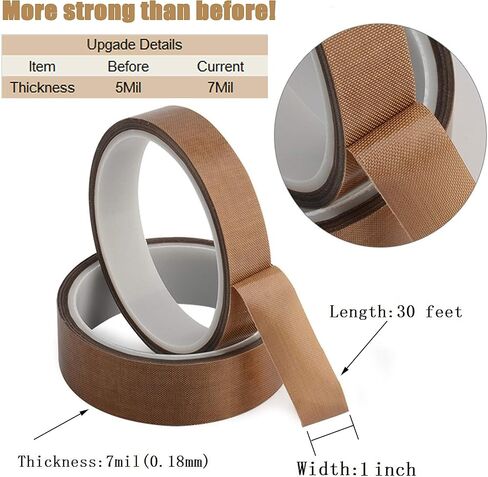 Teflon Fabric Tape, 3/4 Inch 30 Feet PTFE Tape for Vacuum Sealer Machine, Hand Impulse Sealers Insulation PTFE Coated Fiberglass Adhesive Tape Compatible with FoodSaver, Seal A Meal, Weston, Cabella in Kuwait