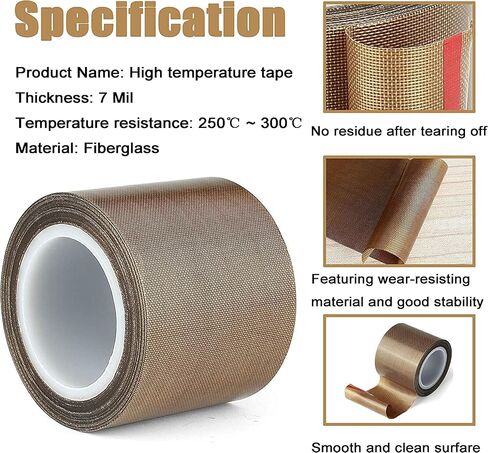 Teflon Fabric Tape, 3/4 Inch 30 Feet PTFE Tape for Vacuum Sealer Machine, Hand Impulse Sealers Insulation PTFE Coated Fiberglass Adhesive Tape Compatible with FoodSaver, Seal A Meal, Weston, Cabella in Kuwait
