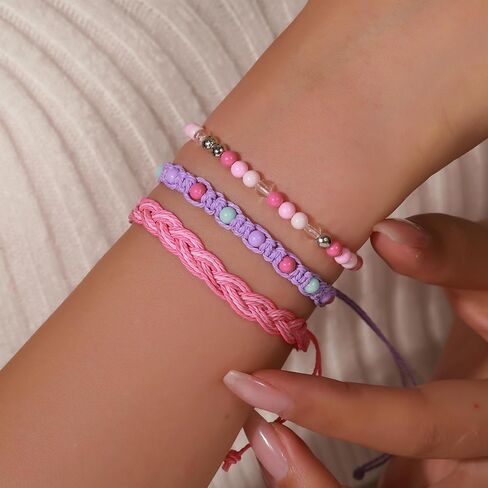 3PC Heishi Surfer Bracelets Friendts for Women - Clay Beaded Stacked Stretch Braid Set Best Friends Hompts Beach Summer Jewelry in Kuwait