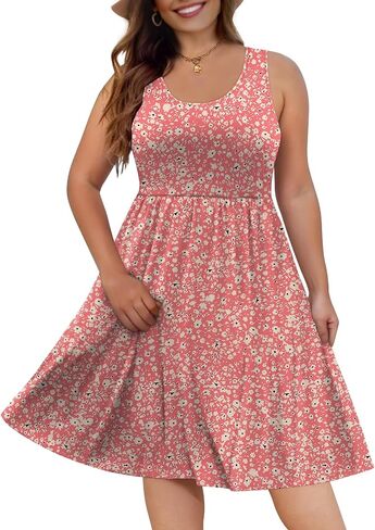 DB MOON Womens 2025 Plus Size Tank Dresses Sleeveless Knee Length Sundress with Pockets in Kuwait