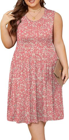 DB MOON Womens 2025 Plus Size Tank Dresses Sleeveless Knee Length Sundress with Pockets in Kuwait