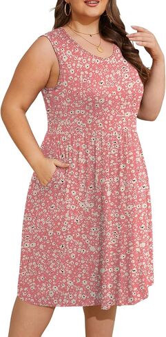 DB MOON Womens 2025 Plus Size Tank Dresses Sleeveless Knee Length Sundress with Pockets in Kuwait