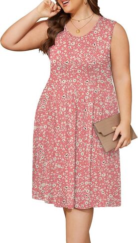 DB MOON Womens 2025 Plus Size Tank Dresses Sleeveless Knee Length Sundress with Pockets in Kuwait