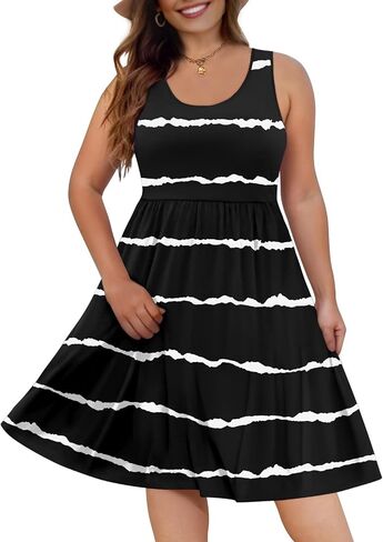 DB MOON Womens 2025 Plus Size Tank Dresses Sleeveless Knee Length Sundress with Pockets in Kuwait