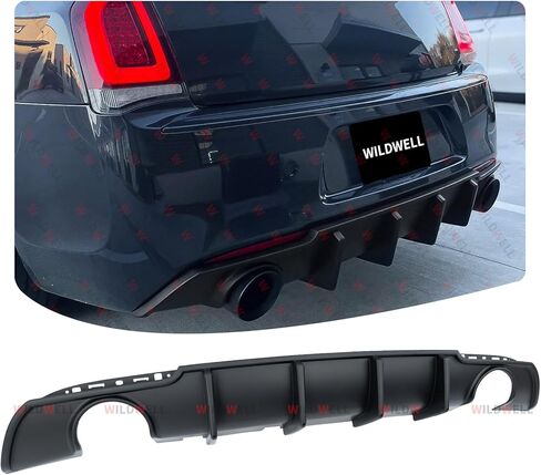 WildWell Rear Bumper Diffuser Compatible with 2015-2024 Chrysler 300/300C/300S/Touring/Limited, for Chrysler 300 Rear Diffuser Valance Splitter Shark Fin Carbon Fiber Painted in Kuwait