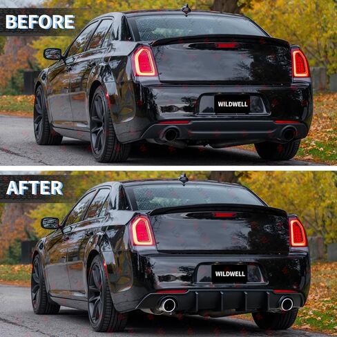 WildWell Rear Bumper Diffuser Compatible with 2015-2024 Chrysler 300/300C/300S/Touring/Limited, for Chrysler 300 Rear Diffuser Valance Splitter Shark Fin Carbon Fiber Painted in Kuwait