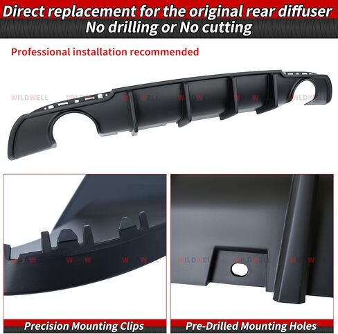 WildWell Rear Bumper Diffuser Compatible with 2015-2024 Chrysler 300/300C/300S/Touring/Limited, for Chrysler 300 Rear Diffuser Valance Splitter Shark Fin Carbon Fiber Painted in Kuwait