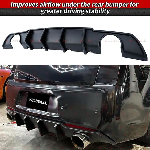 WildWell Rear Bumper Diffuser Compatible with 2015-2024 Chrysler 300/300C/300S/Touring/Limited, for Chrysler 300 Rear Diffuser Valance Splitter Shark Fin Carbon Fiber Painted in Kuwait