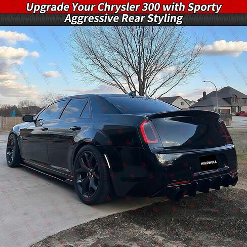 WildWell Rear Bumper Diffuser Compatible with 2015-2024 Chrysler 300/300C/300S/Touring/Limited, for Chrysler 300 Rear Diffuser Valance Splitter Shark Fin Carbon Fiber Painted in Kuwait
