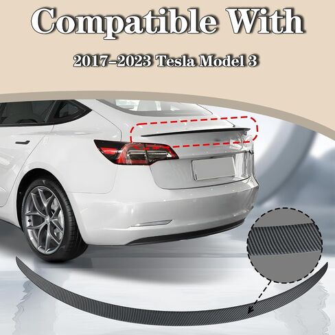 Model 3 Spoiler Lip - لامع ألياف الكربون اللامعة للرياضة الرياضية المفسدة الشفاه الخلفية الموفرة التوافق مع 2017-2023 Tesla Model 3 المفسد الخلفي in Kuwait