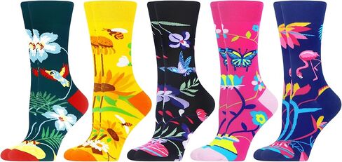 WeciBor Women's Funny Colorful Novelty Pattern Combed Cotton Socks 5 Pairs in Kuwait