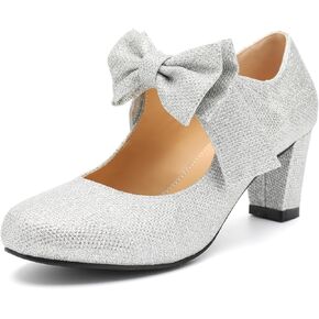 أعقاب القوس النسائية ماري جين بلوك مضخات كعب مكتنزة حول إصبع القدم مريح منخفض الكعب in Kuwait