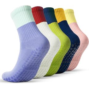 6 أزواج من جوارب البيلاتس مع قبضة للنساء، جوارب رياضية لليوجا صلبة غير قابلة للانزلاق، جوارب للكاحل للبار، الباليه، التمرين، كبار السن، المستشفى، هدايا عيد الميلاد in Kuwait