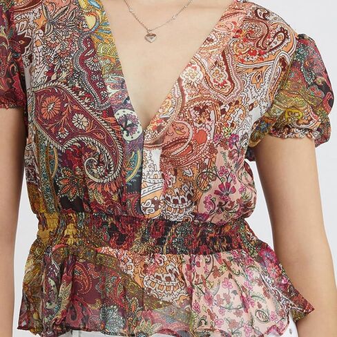 GUESS Women's Short Sleeve Lila Paisley Top in Saudi Arabia