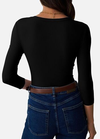 نساء 3/4 قمم الأكمام مضلعة متماسكة قليلة القمصان الضيقة الضيقة Crewneck tee theirt 2025 الخريف ملابس غير رسمية in Saudi Arabia