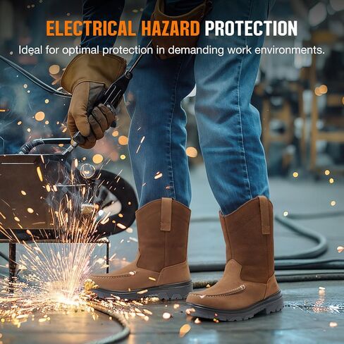 NINGO Steel Toe Work Boots for Men, Waterproof Wellington Mens Boots with Full Grain Leather, Slip Resistant and Puncture Proof, Pull-On Work Shoes for Construction, Industrial and Farming in Kuwait
