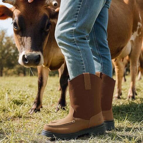 NINGO Steel Toe Work Boots for Men, Waterproof Wellington Mens Boots with Full Grain Leather, Slip Resistant and Puncture Proof, Pull-On Work Shoes for Construction, Industrial and Farming in Kuwait