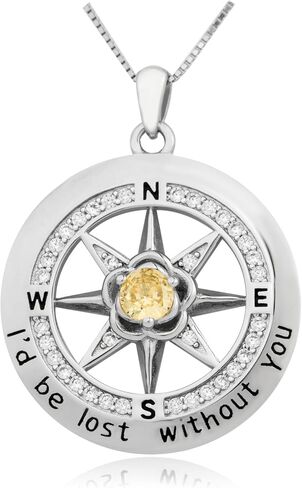 Compass Necklace for Women, Wife Anniversary Pendant, Sterling Silver 925 Birthstone Jewelry, Mothers Day Necklace, Girlfriend Birthday Gifts for Her Valentines in Saudi Arabia